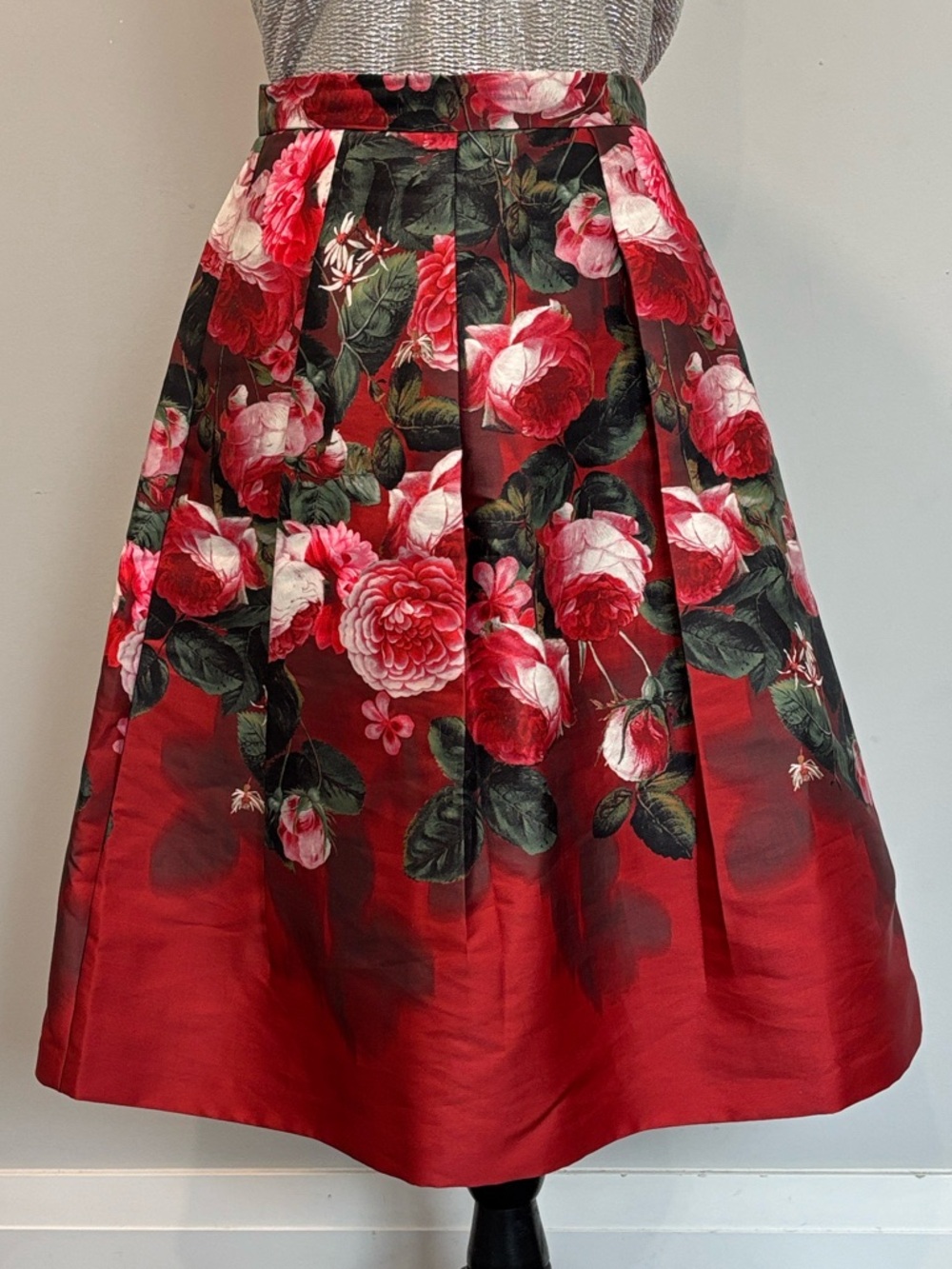 Talbots Floral A-Line Midi Skirt Red Pink Pleated Party Skirt 6 - Picture 2 of 13